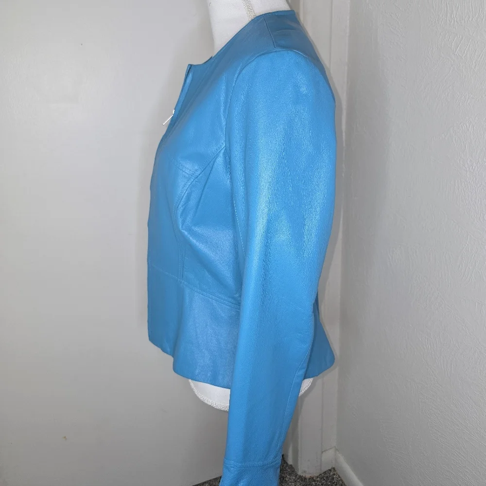 Shape FX Vibrant Blue Leather Jacket Size 14 (Fits More Like Sm 12 Or 10) - Picture 2 of 8